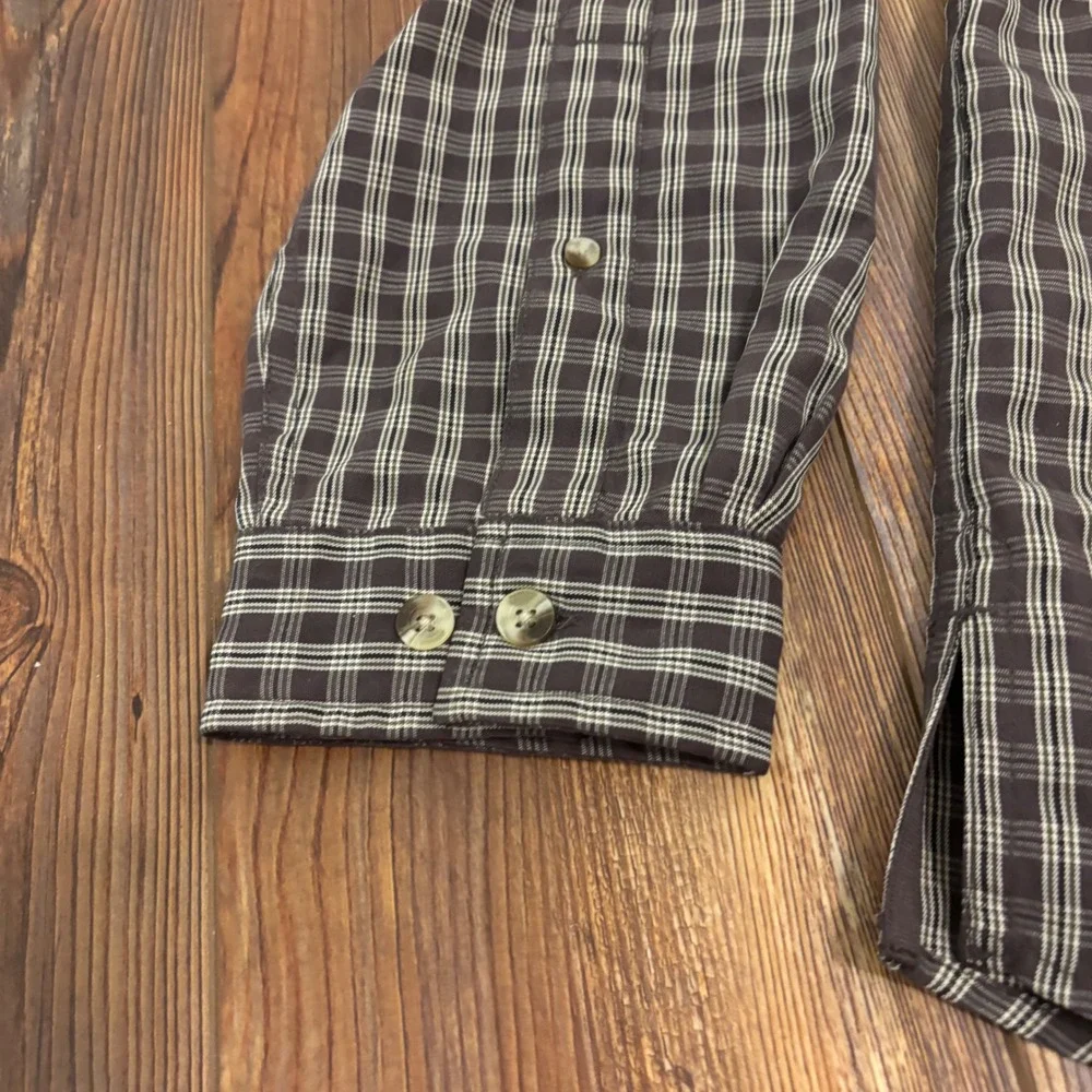 NWOT The North Face Mens LARGE Plaid Long Sleeve Hiking Shirt Brown Button Down